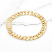 Men's Bracelet - 10K Yellow Gold Cuban Links & Box Lock Cz Pave 8" - BRG273