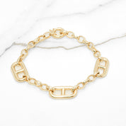 Woman's Bracelet - 10K Yellow Gold Mixed Links Cable & Anchor Modern 8" - BRG284