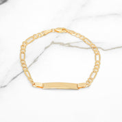 Bracelet - Or 10K jaune barre gravable avec figaro 7.5" - BRG287