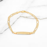 Unisex Bracelet - Engravable 10K Yellow Gold Bar with 7.5" Figaro Links - BRG287