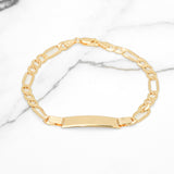 Unisex bracelet - Engravable 10K yellow gold bar with 8" figaro links - BRG288