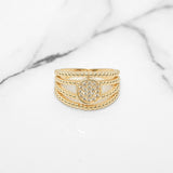 Bague - Or 10K jaune bandes de perles & cercle pavé cz - RIG372