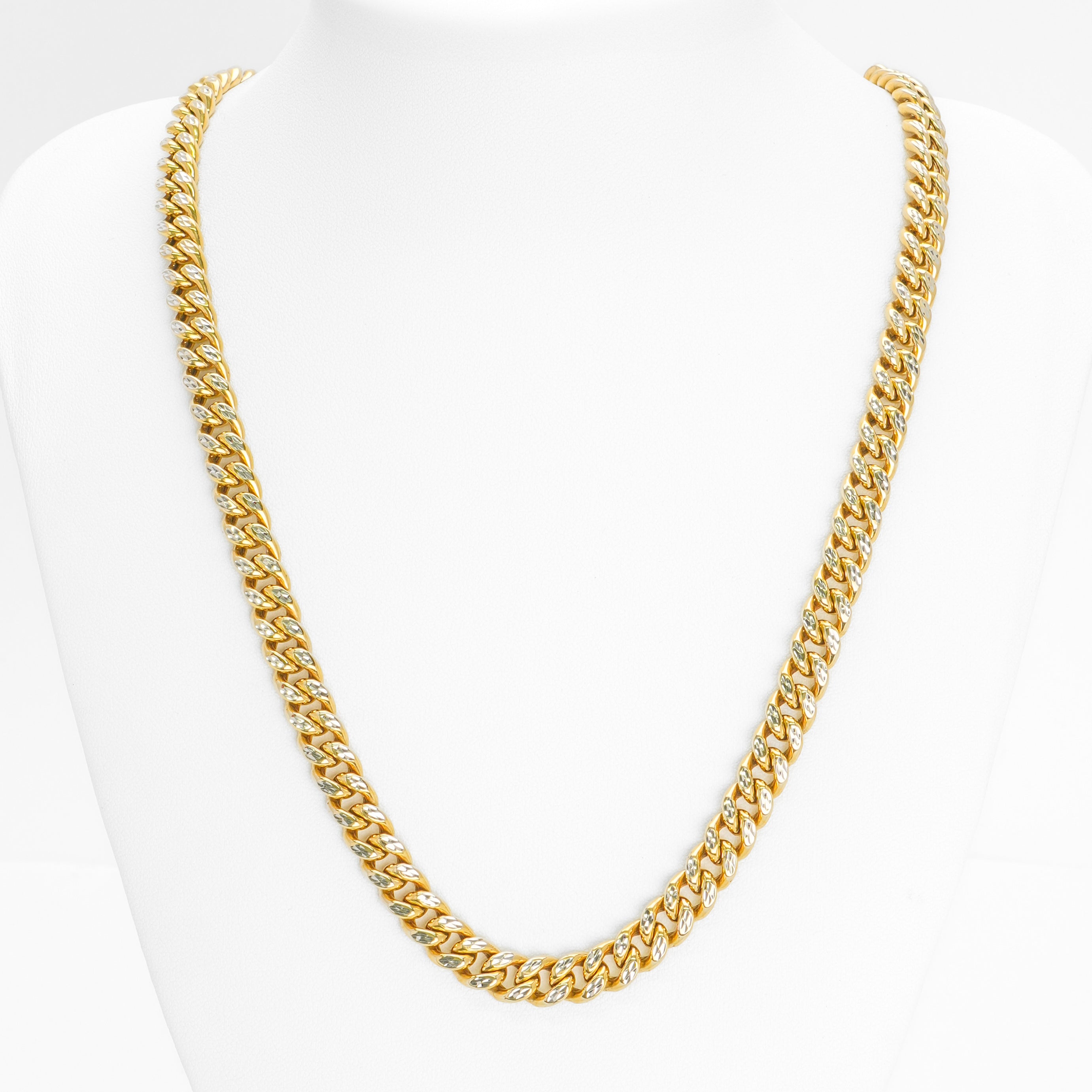 Chaîne - Or 10K deux tons jaune & blanc cuban link coupe diamant 7.4mm - CHG1249