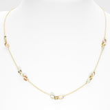 Women's necklace - 10K gold tricolor yellow, white & pink mixed cable links 17" - CHG114