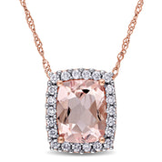 Collier - Or 14K rose pendentif halo morganite 1.77CT & pavé de diamants naturels 0.24TCW - CHGD014