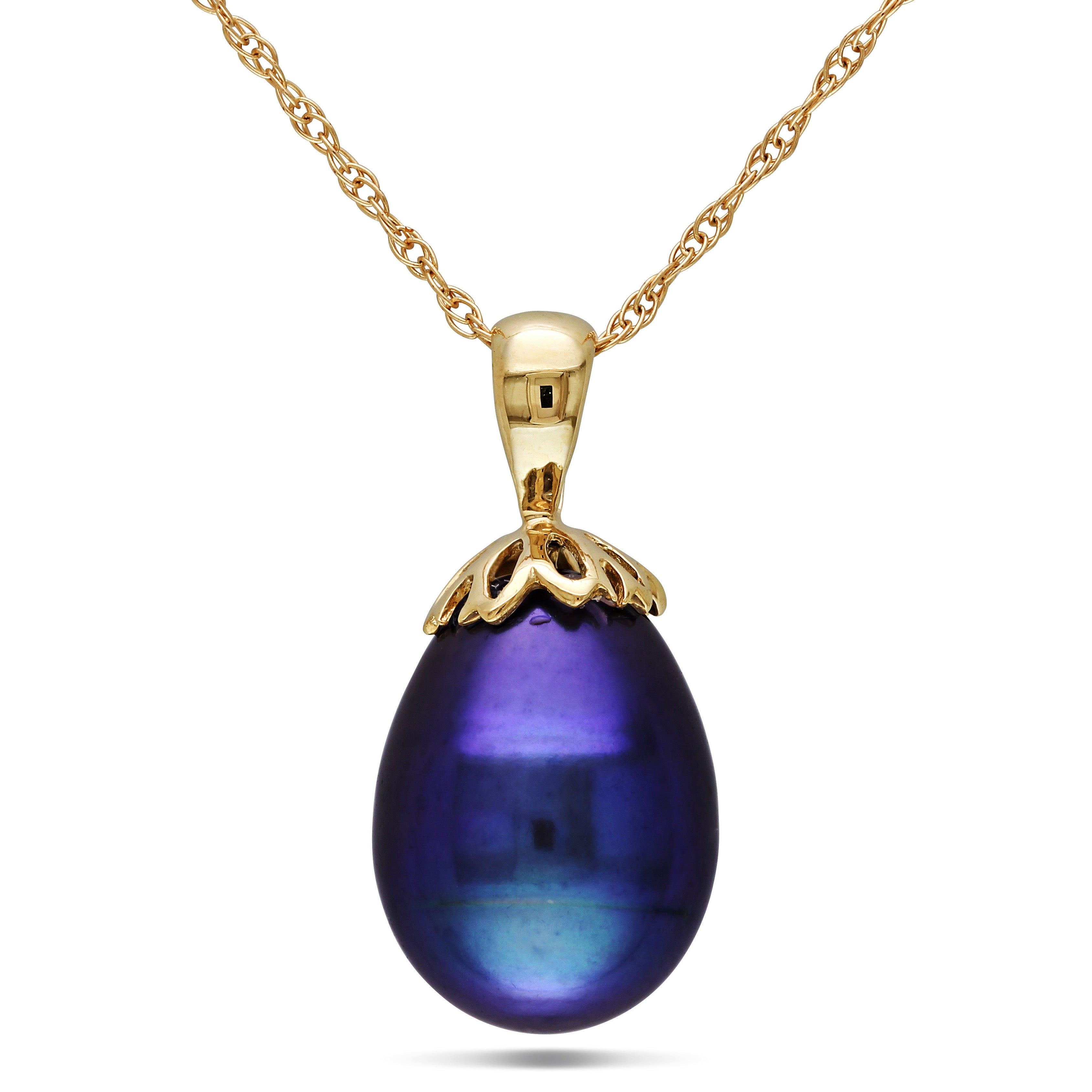 Collier - Or 10K jaune pendentif perle noire d'eau douce - CHG1327