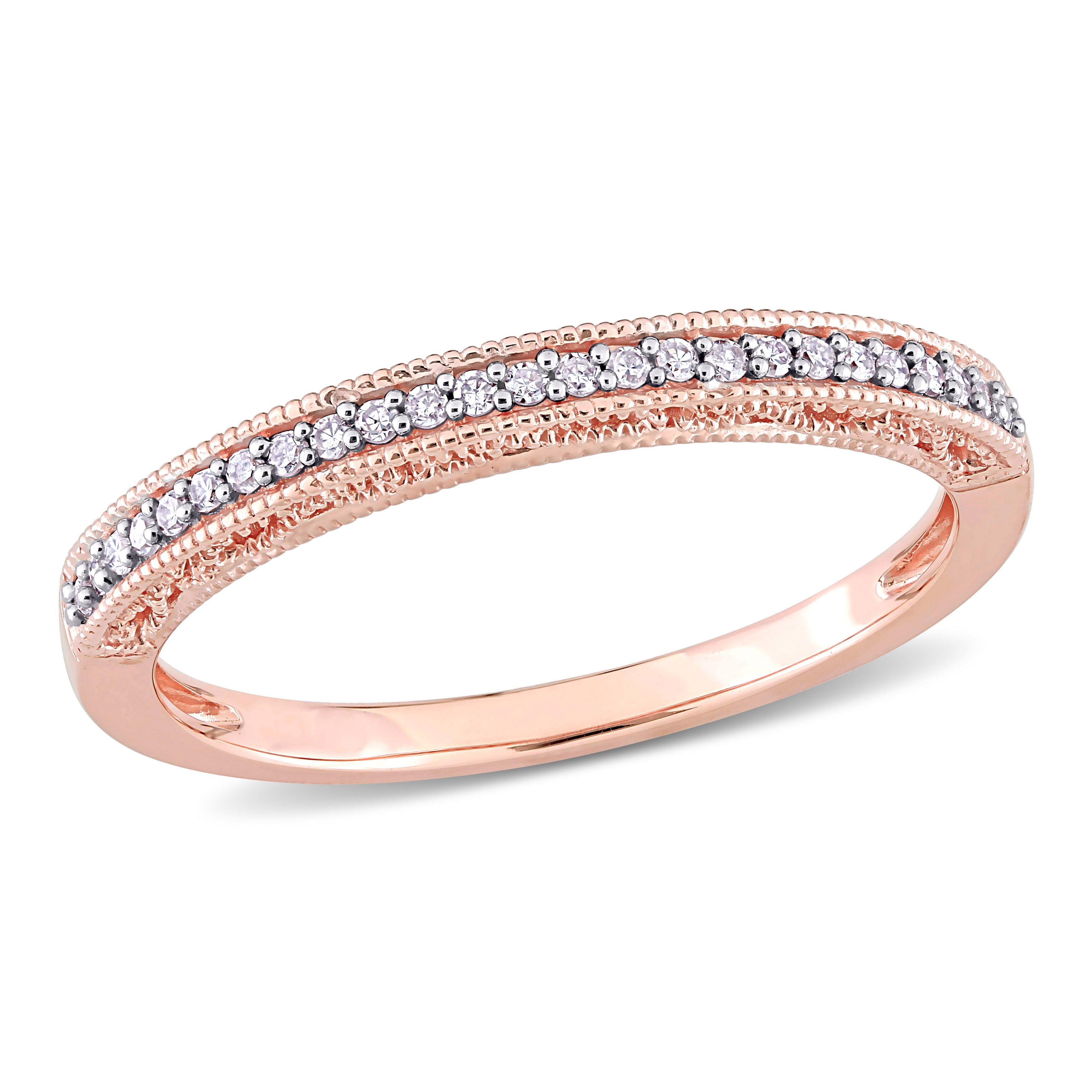 Bague - Or 10K rose semi-éternité milgrain & pavé de diamants naturels 0.10TCW - RIGD625