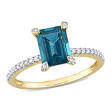 Bague de fiançailles - Or 14K jaune topaze bleue de Londres coupe radiant 1.97CT & pavé de diamants naturels 0.10TCW - RIGD554