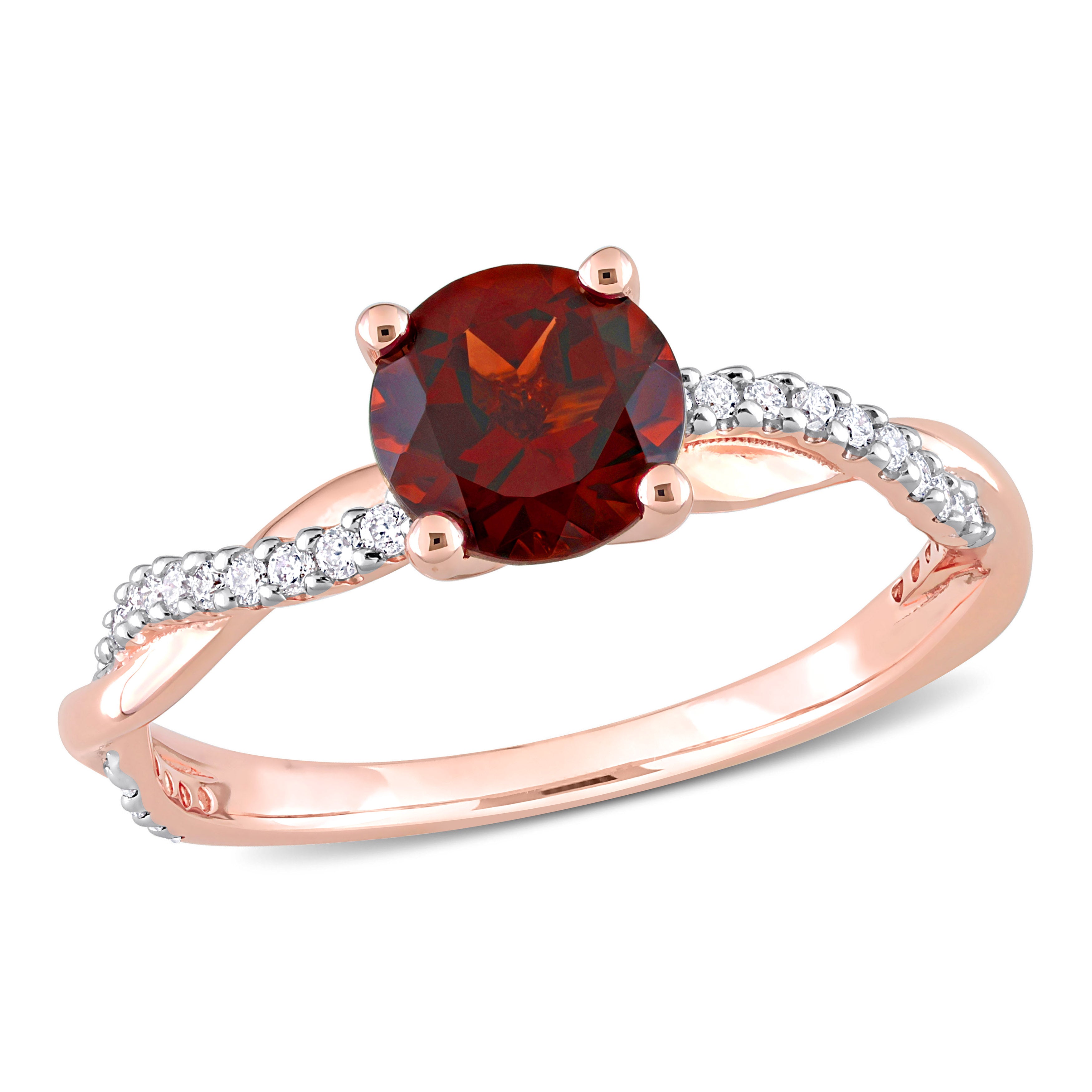 Bague - Or 14K rose grenate 1.30PT & monture pavé de diamants naturels 0.15TCW - RIGD627