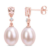 Studs - Or 10K rose perle d'eau douce, diamants naturels 0.04TCW & morganite coupe poire 0.80PT - BOGD185