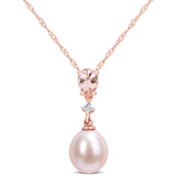 Collier - Or 10K rose pendentif perle d'eau douce, diamant naturels 0.04CT & morganite coupe poire 0.40PT - CHGD089