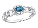 Bague - Or 10K blanc topaze bleue de Londres coupe oval 0.30PT & pavé de diamants naturels 0.13TCW - RIGD624