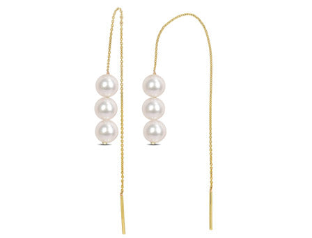 Studs - 10K gold yellow freshwater pearls threader - BOG455