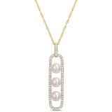 Collier - Or 10K deux tons jaune & blanc pendentif paperclip pavé de diamants naturels 0.20TCW & perles d'eau douce - CHGD088