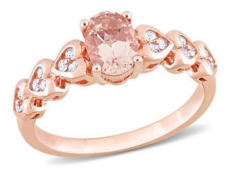 Bague - Or 10K rose morganite 0.70PT coupe ovale & coeurs sertis de topaze blanche 0.18PT - RIG1222