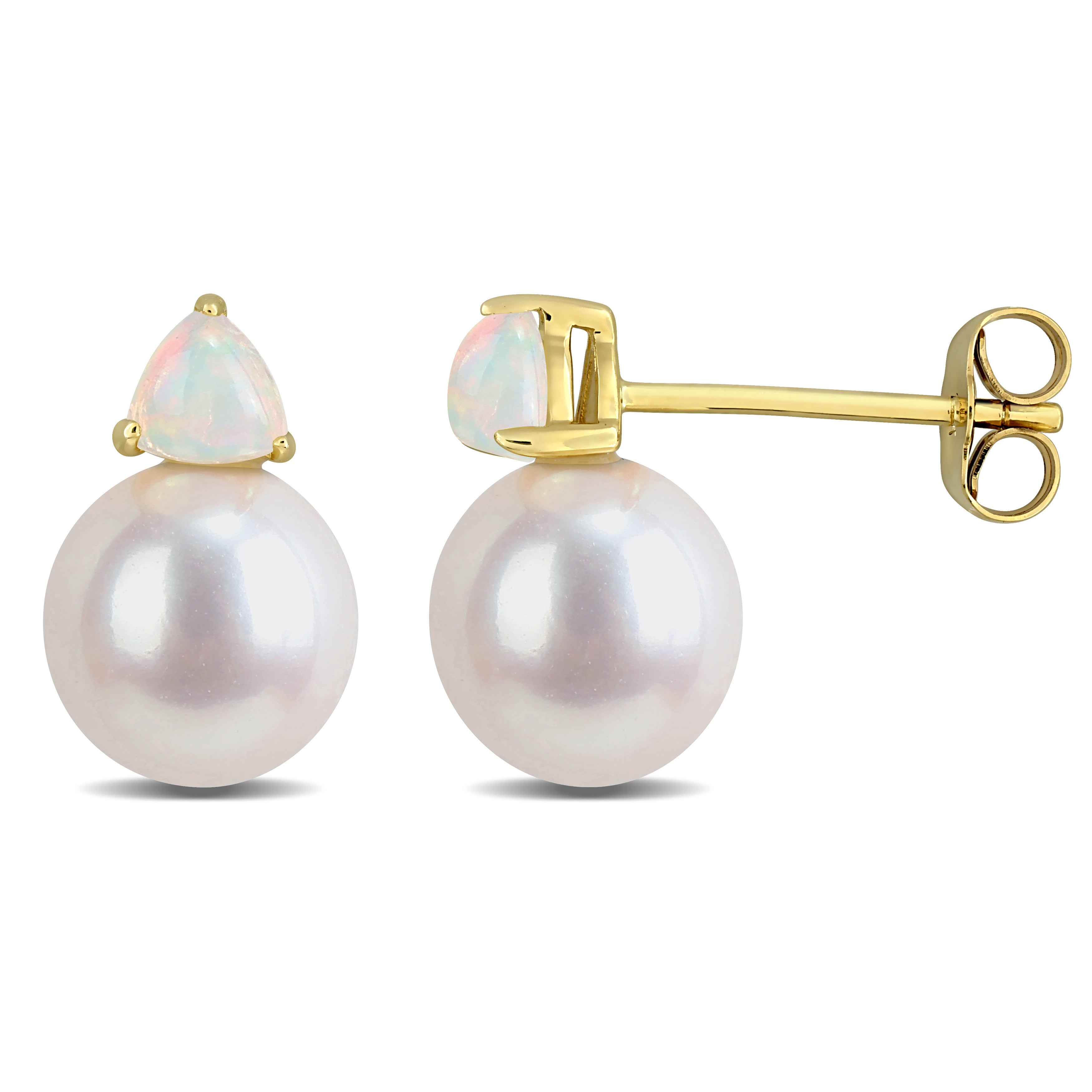 Studs - Or 10K jaune perle d'eau douce & opale - BOG1344