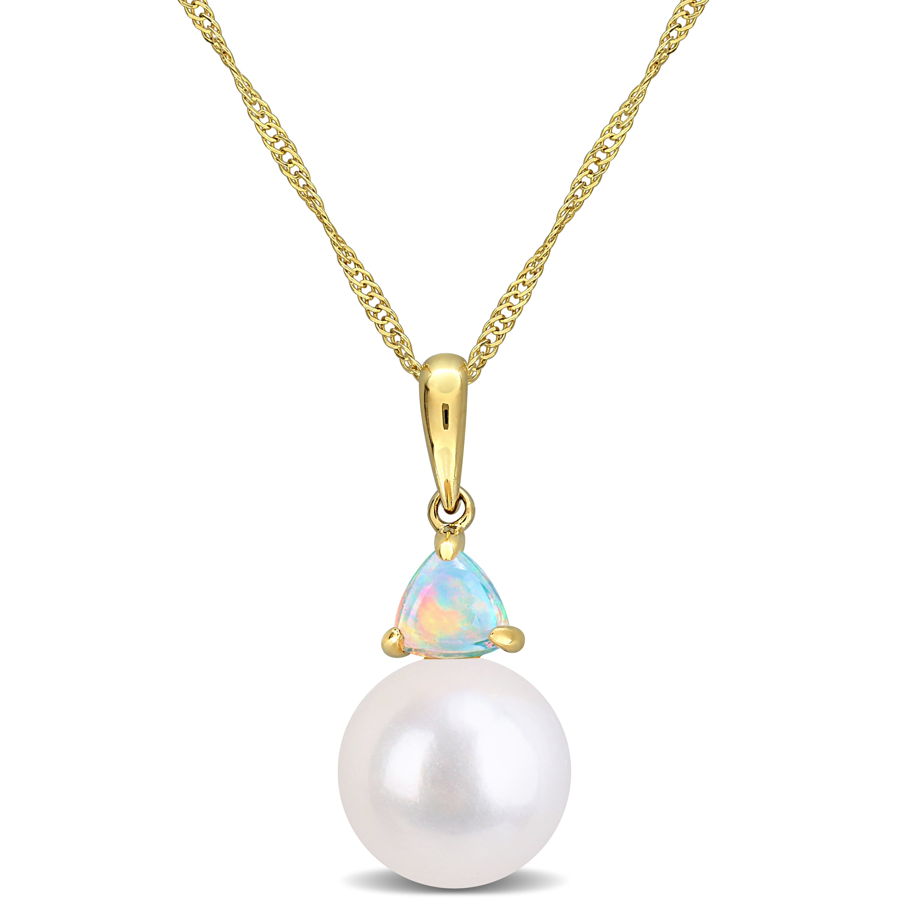 Collier - Or 10K jaune pendentif perle d'eau douce & opale - CHG1329