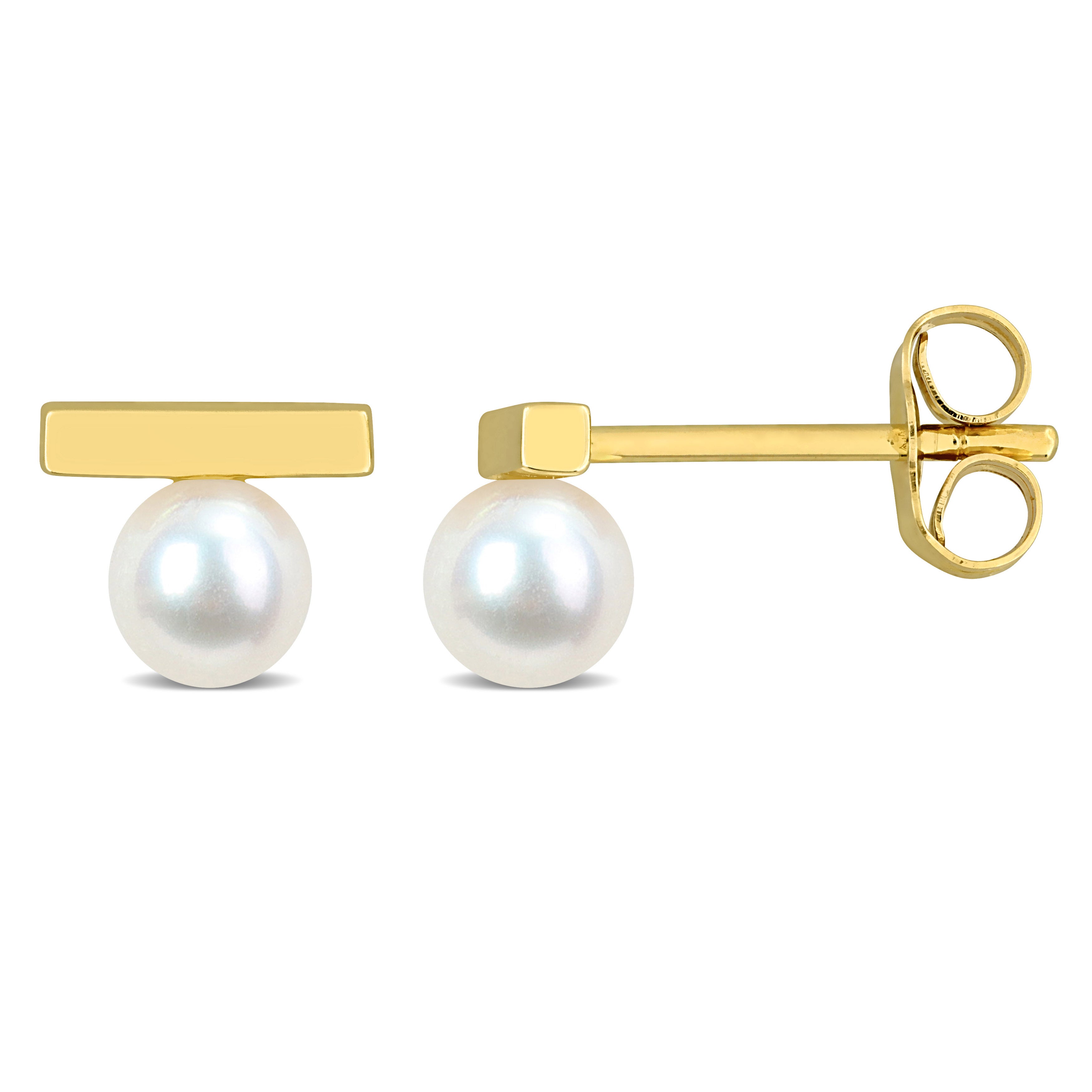 Studs - Or 10K jaune barre & perle d'eau douce - BOG1342
