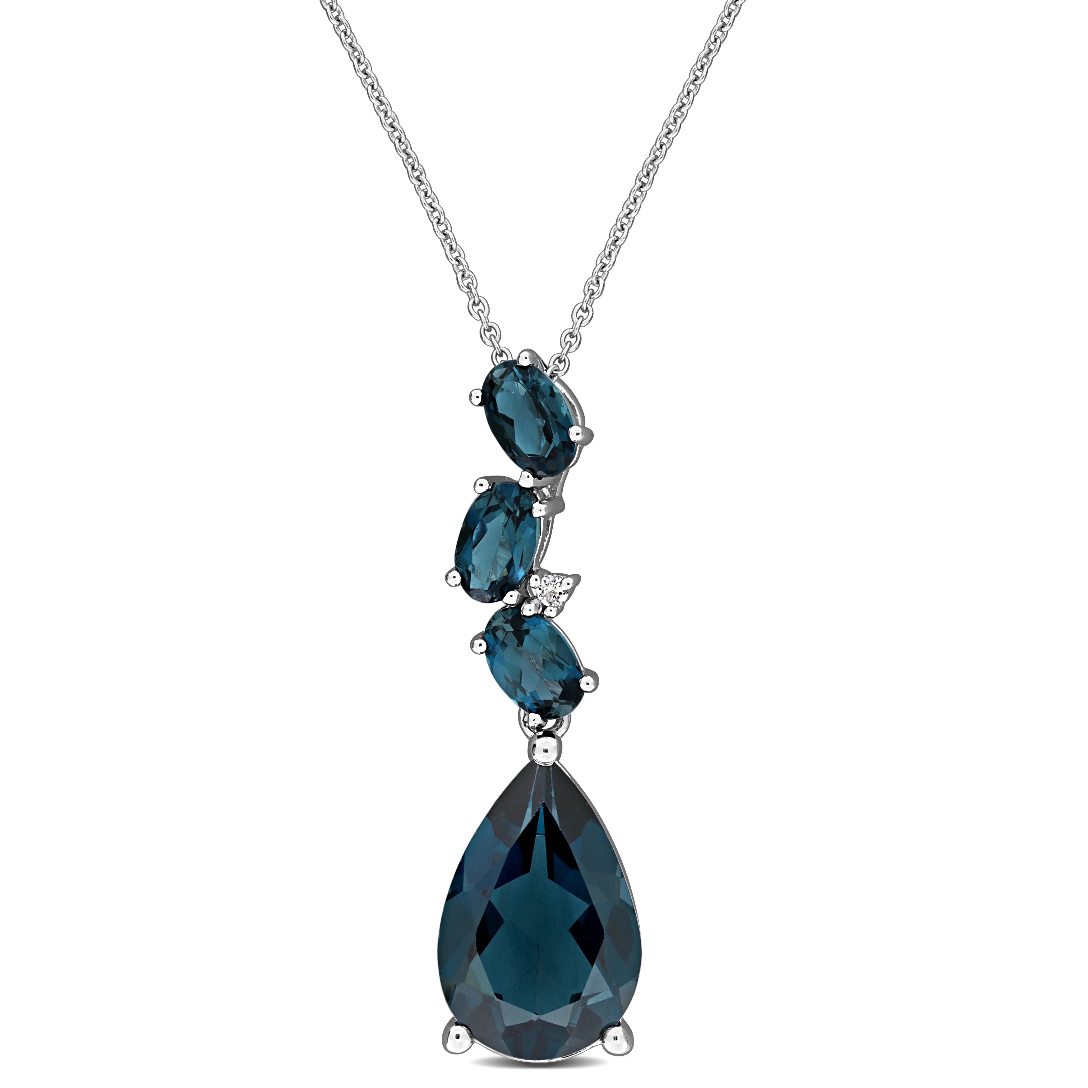 Collier femme - Or 10K blanc pendentif Topaze bleue de Londres 4.55CT & diamant naturel 0.01CT 17" - CHGD004