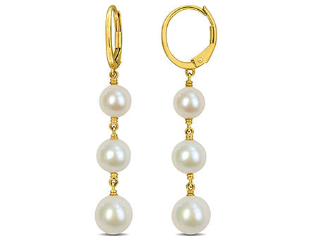 Huggies - Or 10K jaune perles d'eau douce pendantes à levier - BOG450