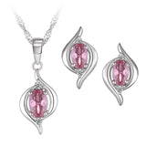 Ensemble - Argent Octobre (tourmaline) pierre de naissance ovale tourbillon cz - ENS016