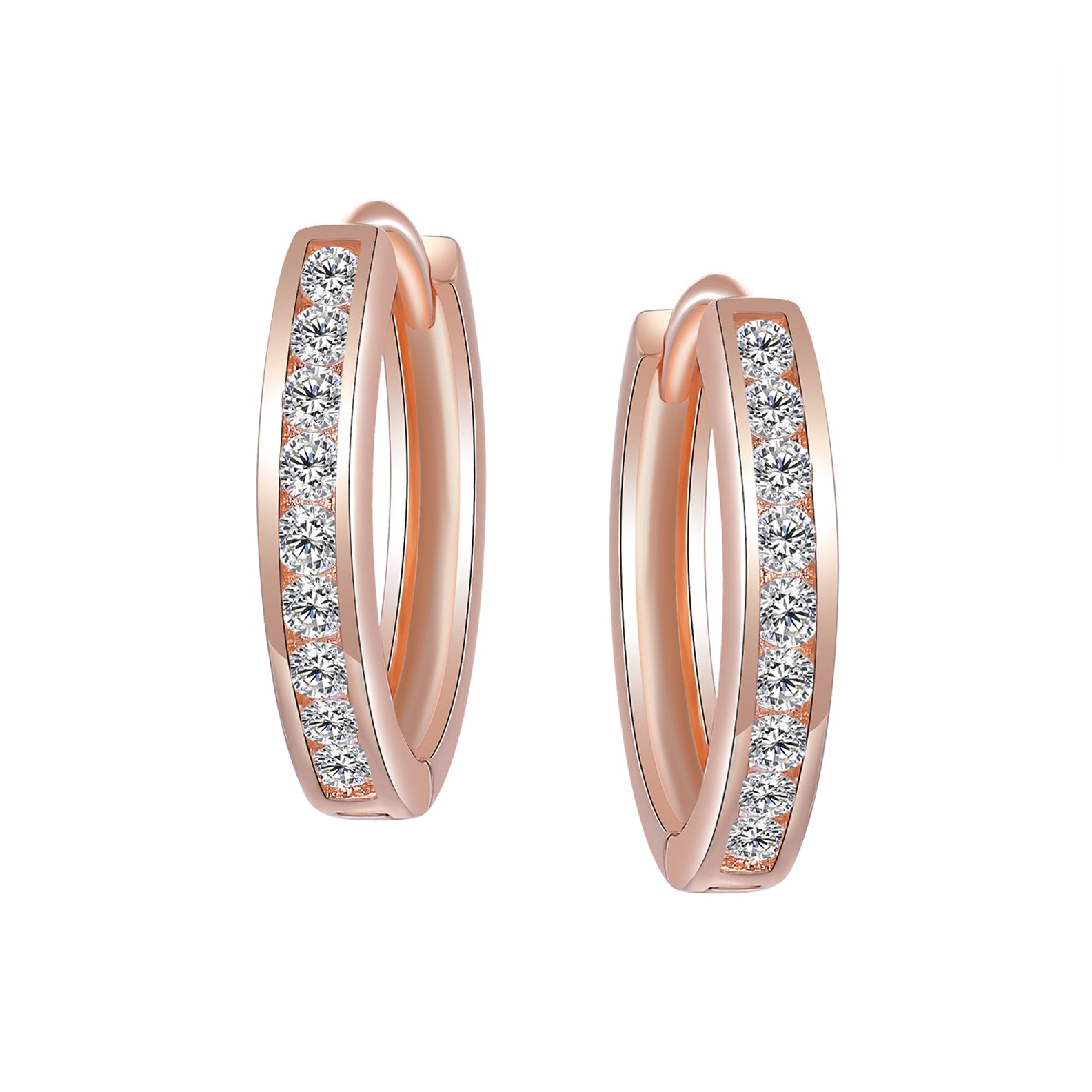 Hoops - Argent plaqué or rose pierres cz en canal 3mm X 17mm - BOS393