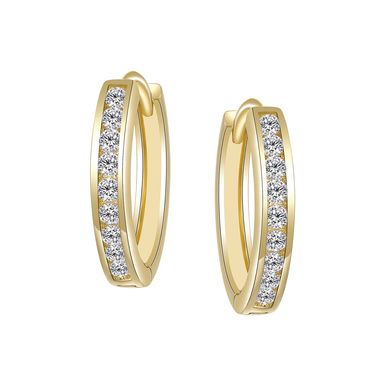 Hoops - Argent plaqué or jaune pierres cz en canal 3mm X 17mm - BOS394