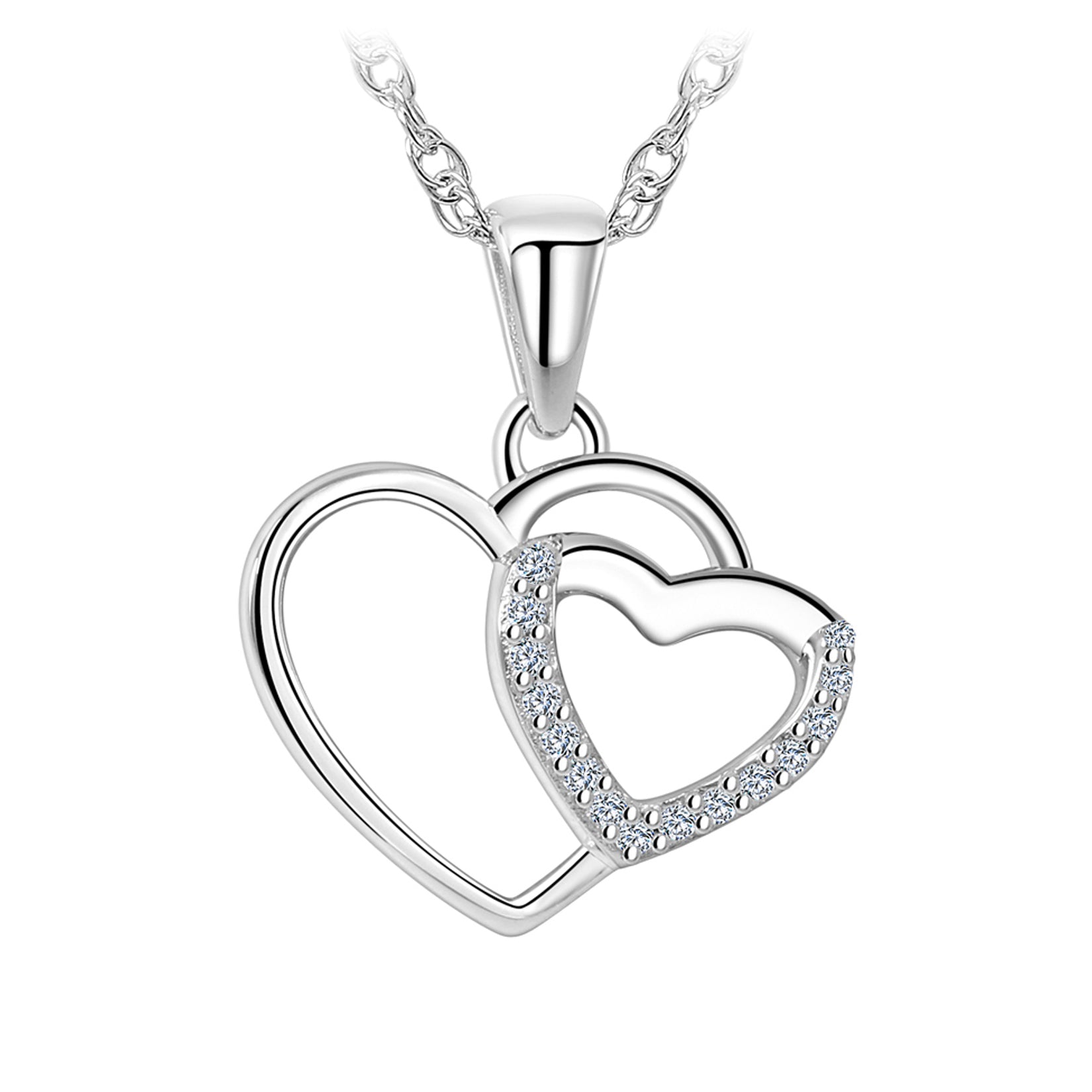 Collier - Argent pendentif coeurs côte à côte cz - CHS680