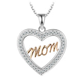 Collier - Argent deux tons plaqué or pendentif coeur 'MOM' cz - CHS682
