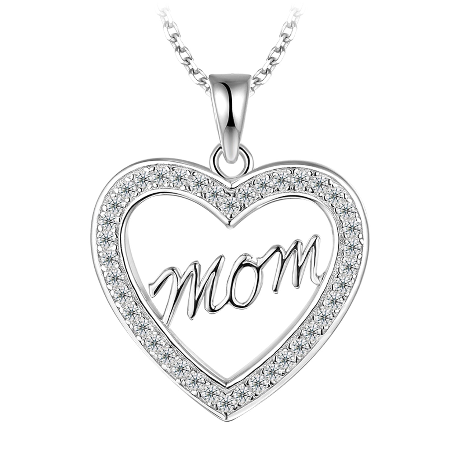 Collier - Argent pendentif coeur 'MOM' cz - CHS681