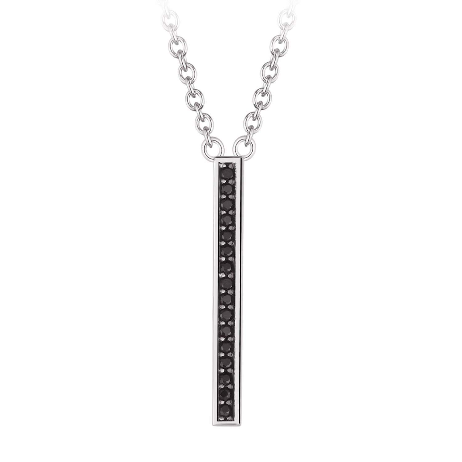 Collier - Argent pendentif barre en cz noir - CHS686
