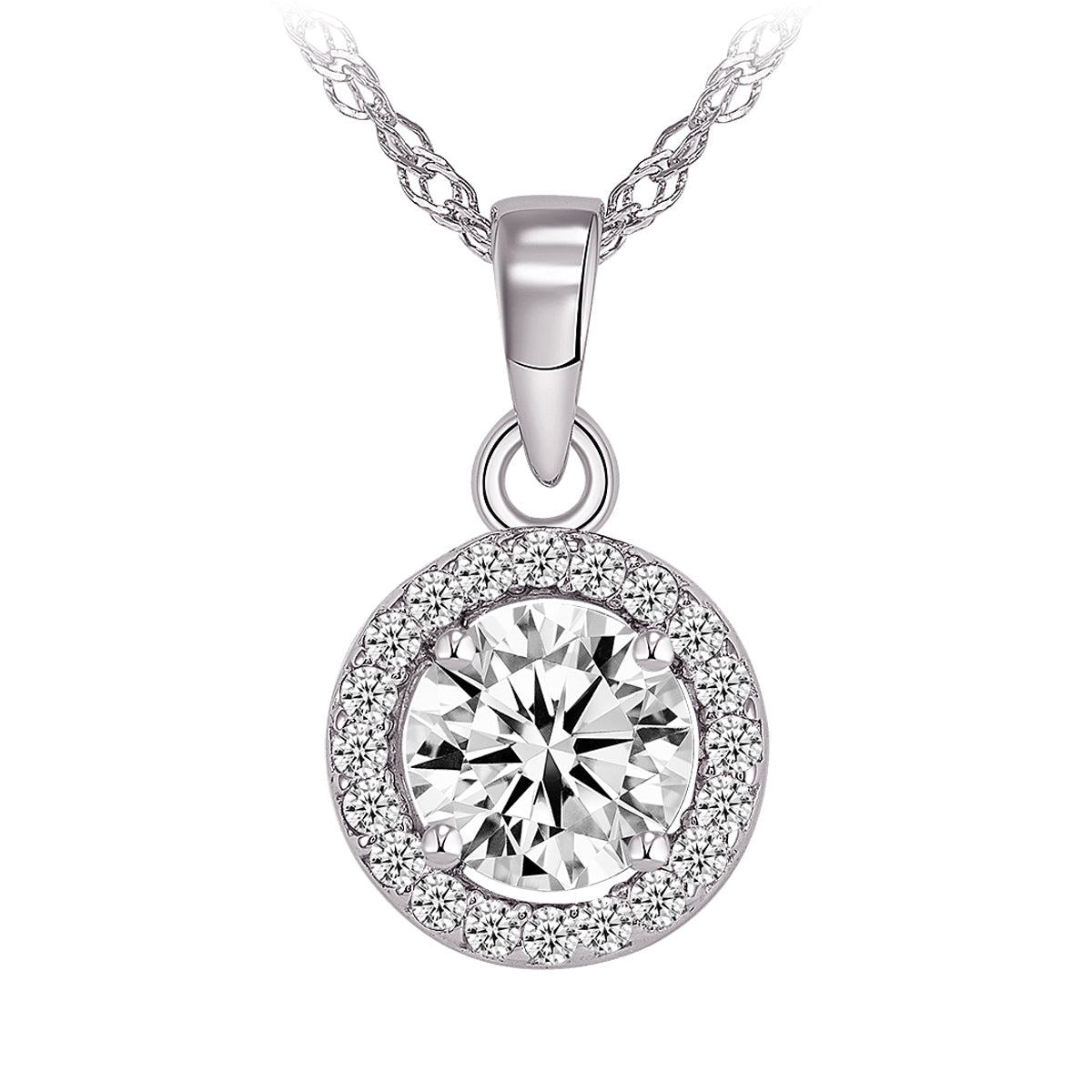 Collier - Argent pendentif solitaire halo en cz - CHS687
