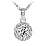 Collier - Argent pendentif solitaire halo en cz - CHS687