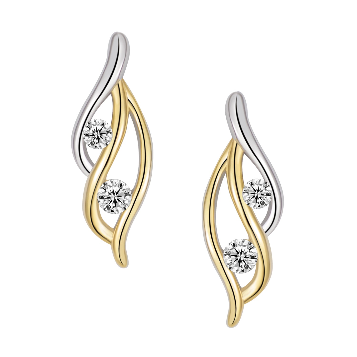 Studs - Argent deux tons plaqué or double cz pendantes - BOS403