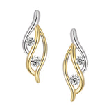 Studs - Argent deux tons plaqué or double cz pendantes - BOS403
