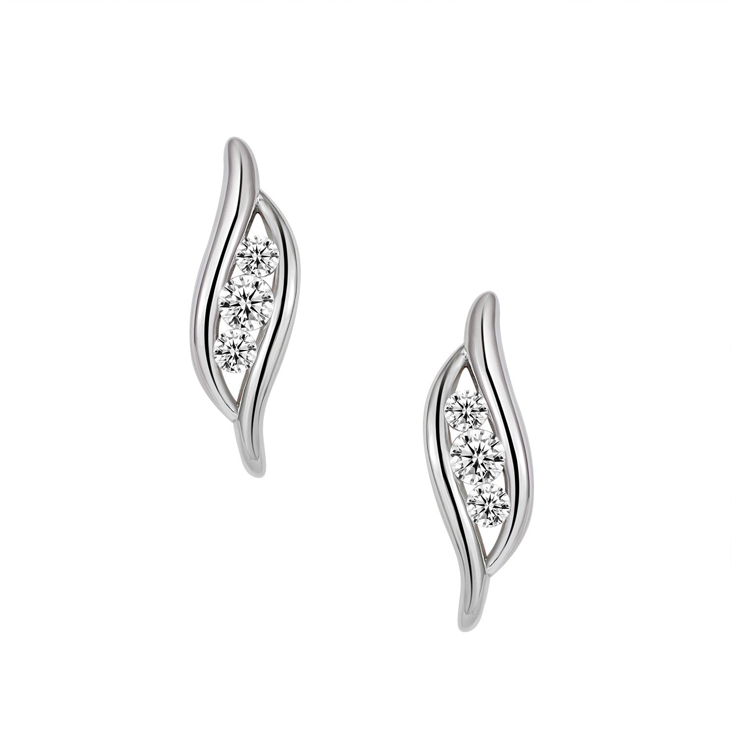 Studs - Argent trois pierres cz courbées - BOS404