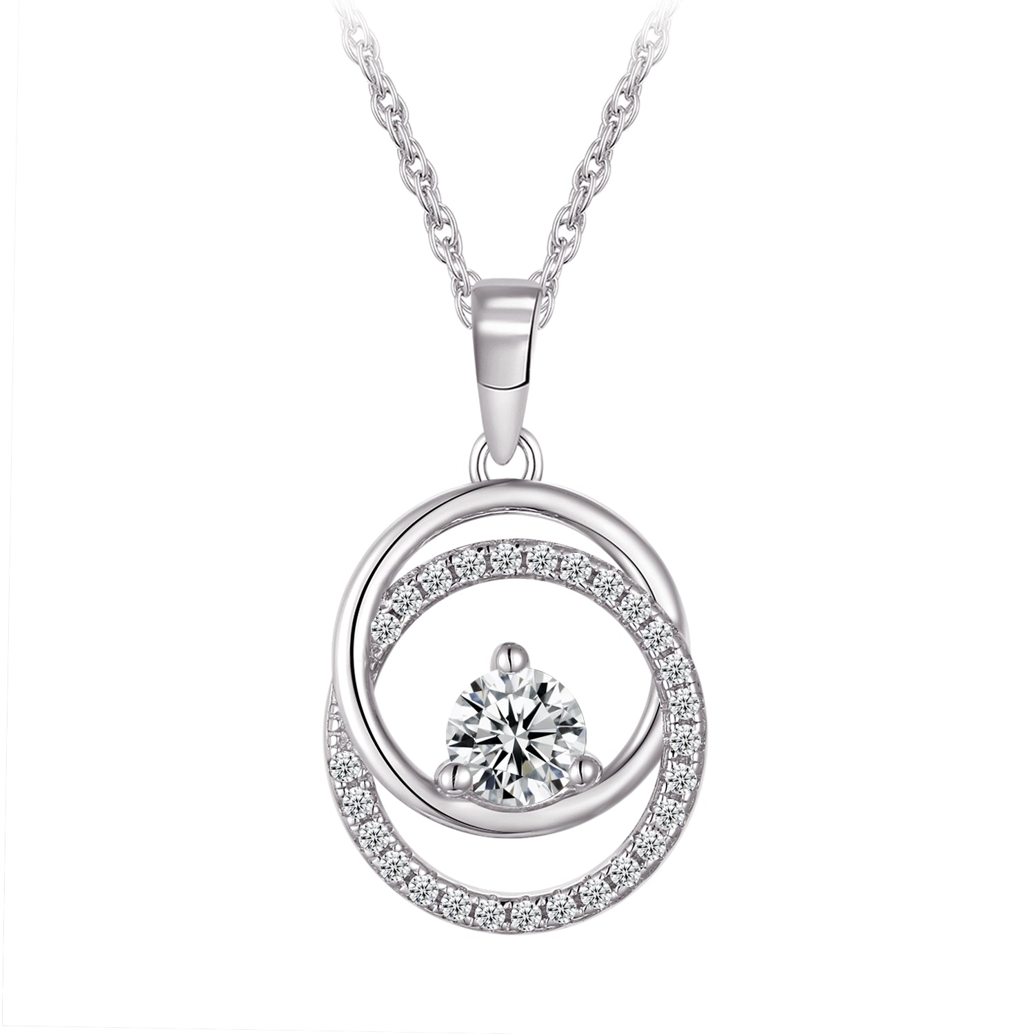 Collier - Argent pendentif double cercle en cz - CHS700