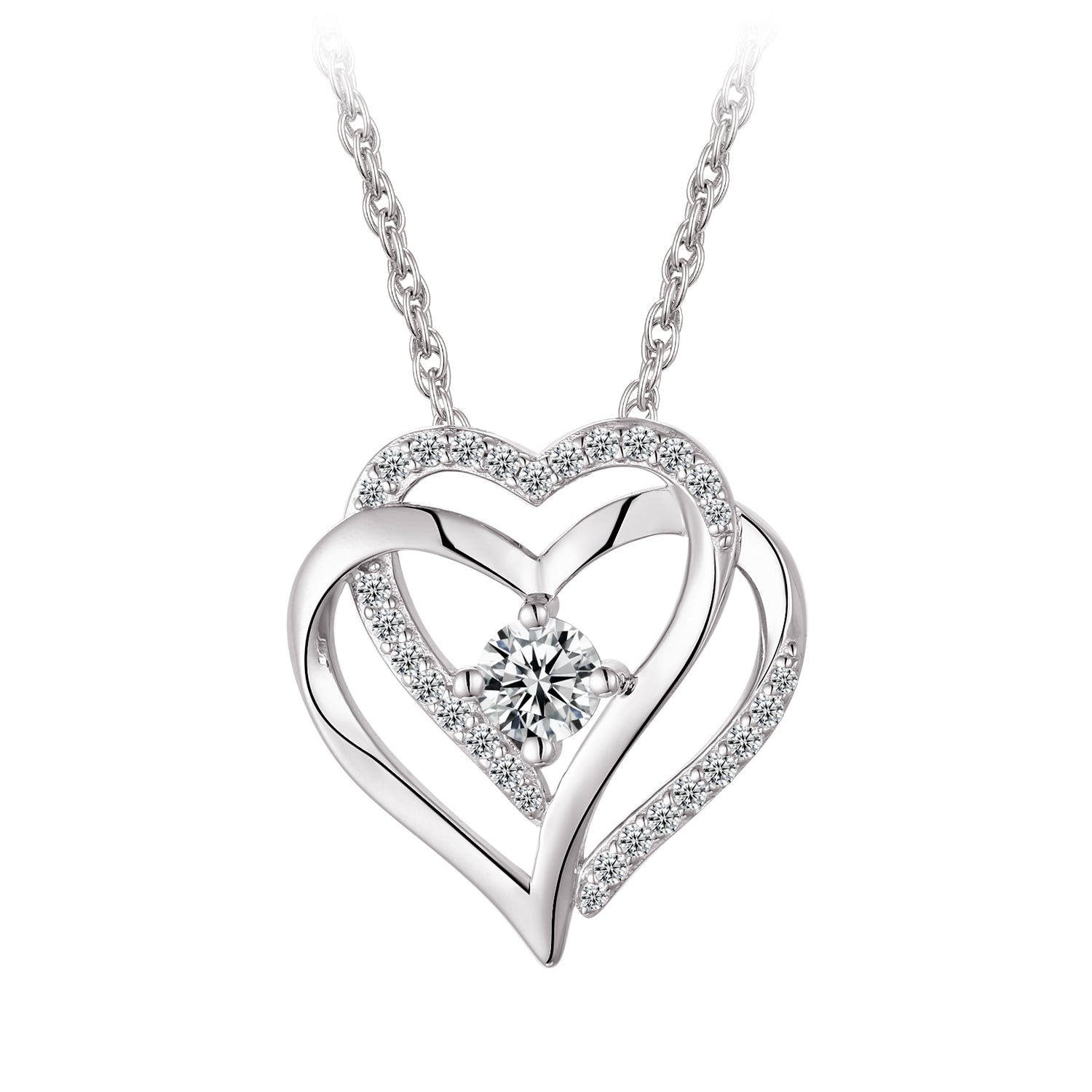 Collier - Argent pendentif double coeur en cz - CHS702