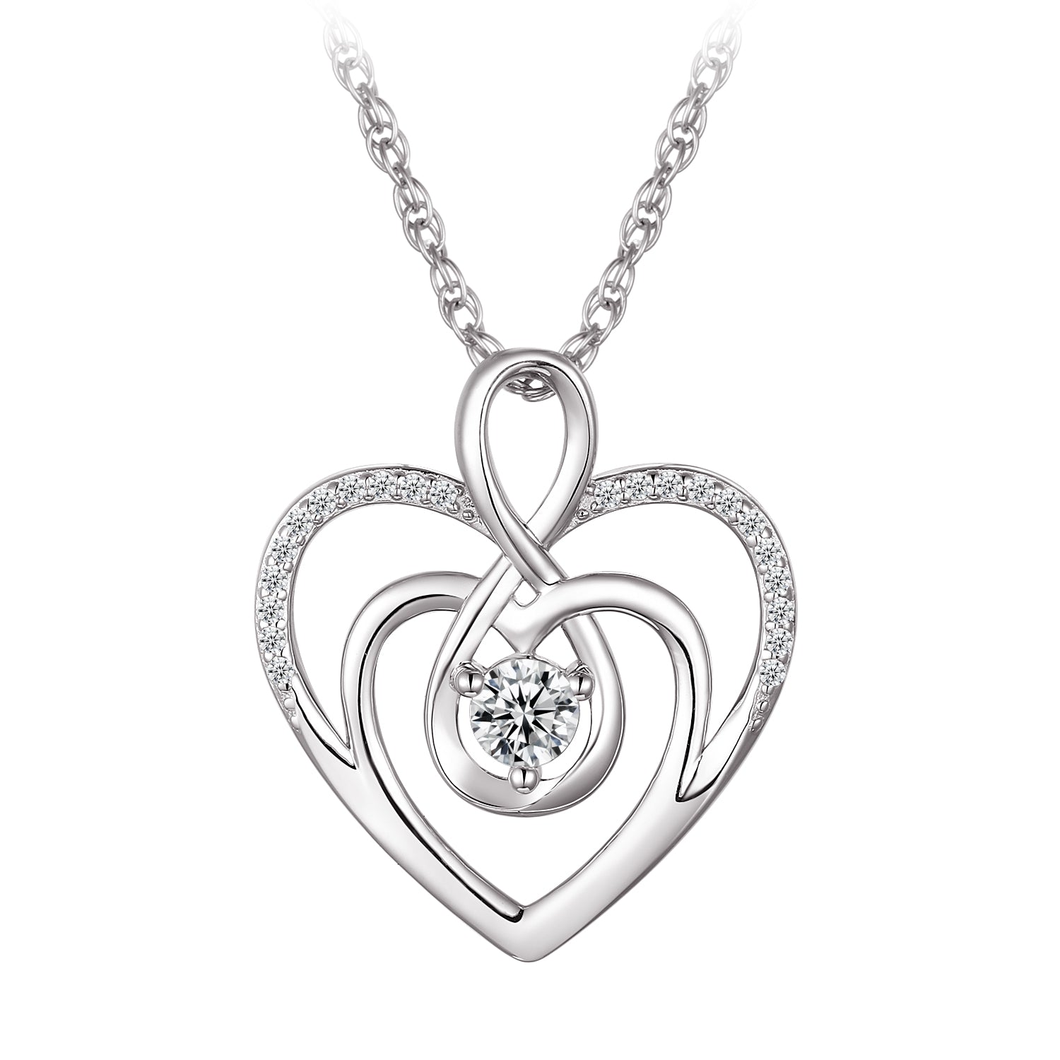 Collier - Argent pendentif double coeur et infini en cz - CHS703