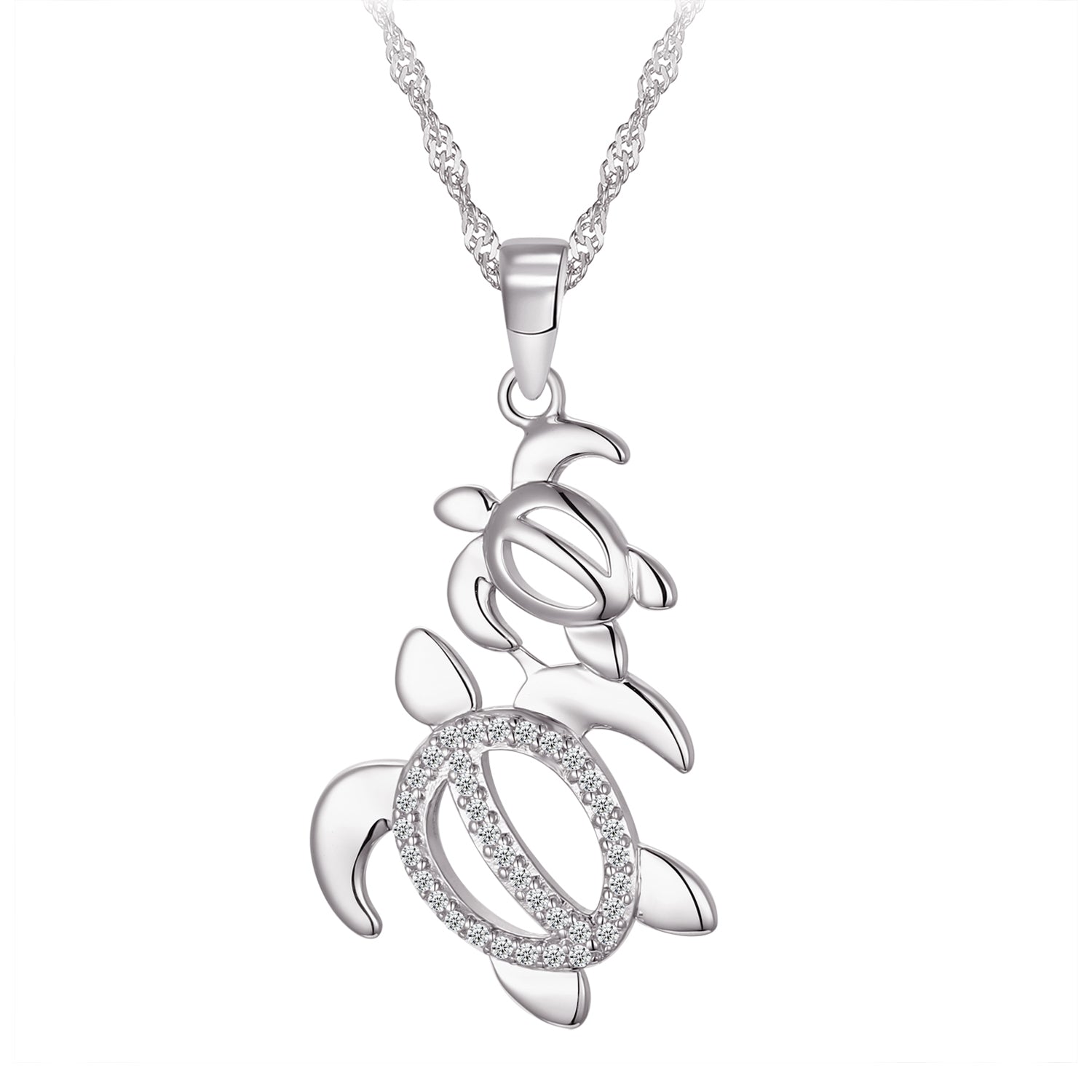Collier - Argent pendentif mère et bébé tortue cz - CHS707