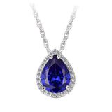 Collier - Argent pendentif halo coupe poire tanzanite synthétique & cz - CHS708