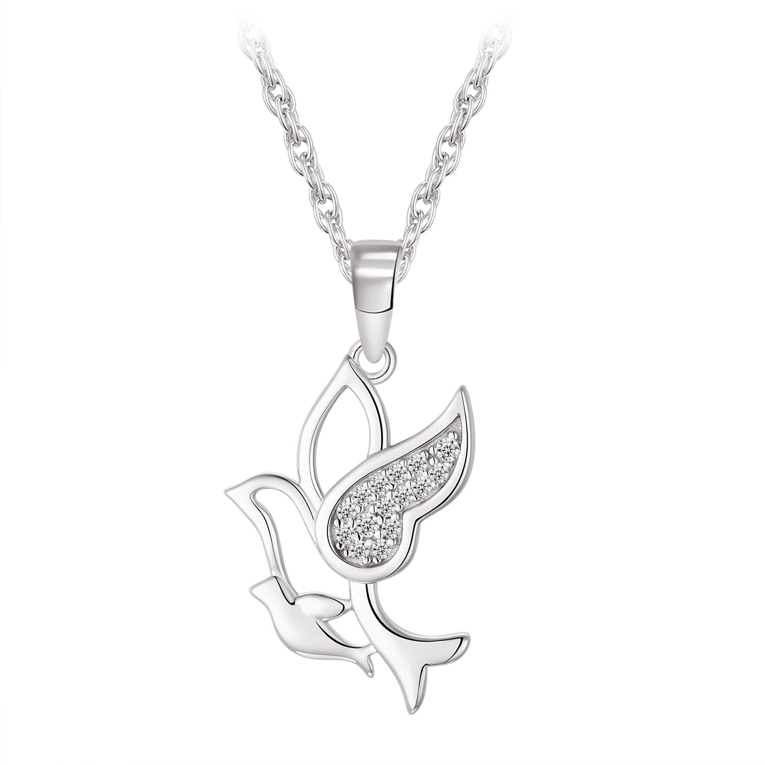 Collier - Argent pendentif colombes en cz - CHS710