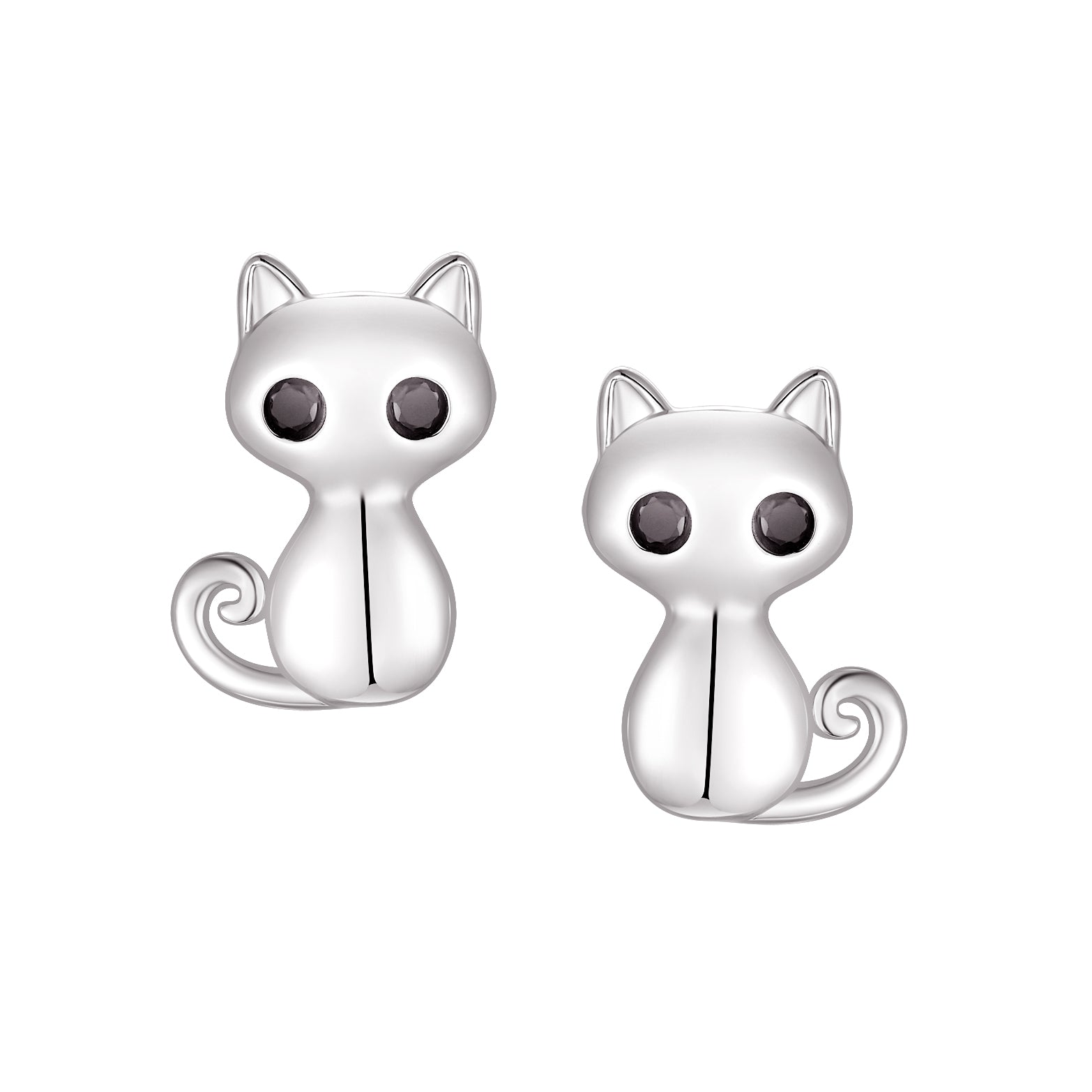 Studs - Argent chats yeux en cz noir - BOS420