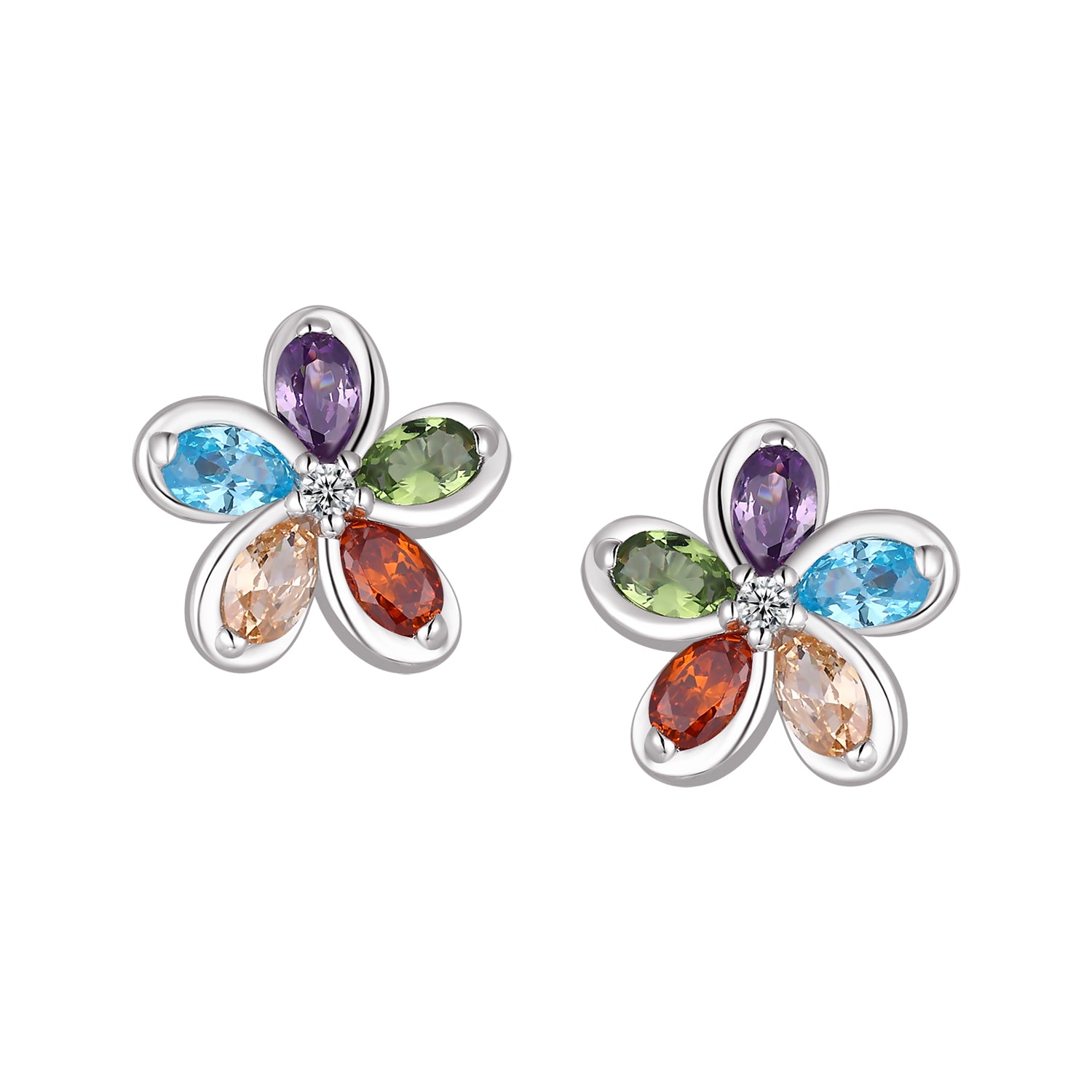 Studs - Argent fleur en cz multicolore - BOS421