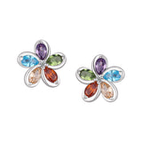 Studs - Argent fleur en cz multicolore - BOS421