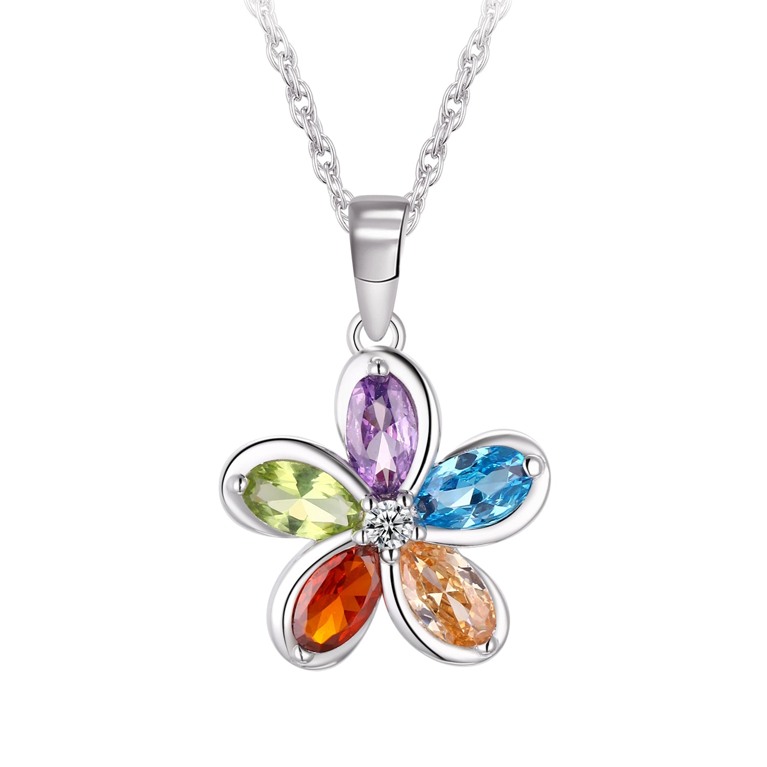 Collier - Argent pendentif fleur pierres cz multicolore - CHS712