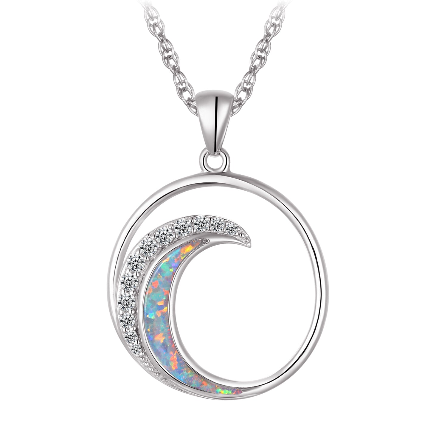 Collier - Argent pendentif vague opale synthétique & cz - CHS717