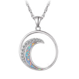 Collier - Argent pendentif vague opale synthétique & cz - CHS717