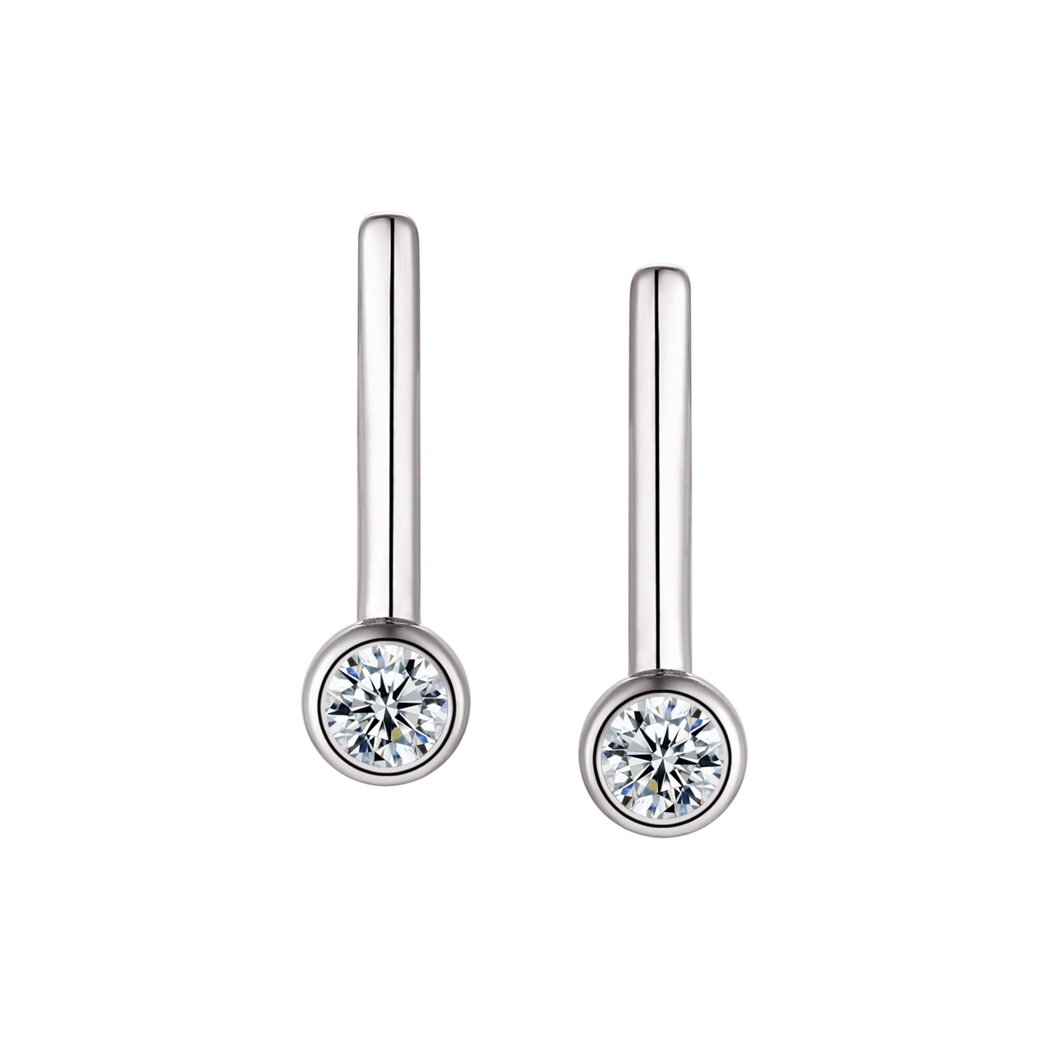 Studs - Argent barre avec cz serti clos - BOS436
