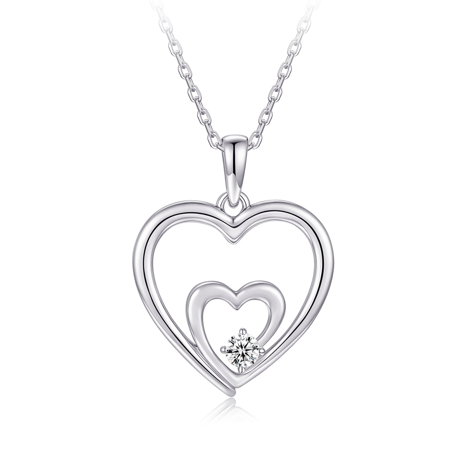 Collier - Argent pendentif double coeur cz - CHS720